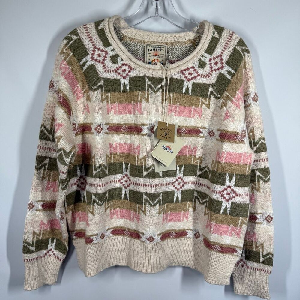 Faherty Doug Good Feather Artist Series Women's slub pullover cotton Sweater spr - Picture 1 of 12
